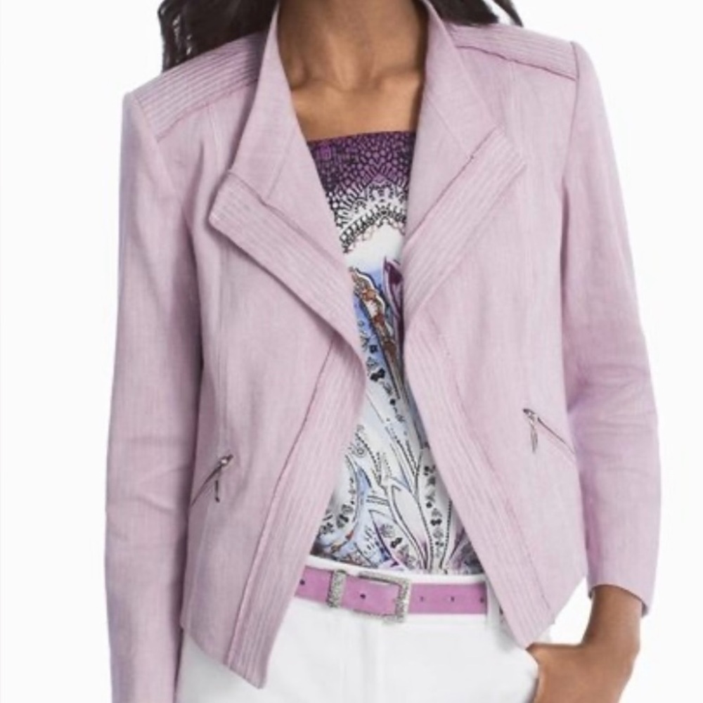 White House Black Market Lilac Moto jacket/blazer in size 0. Great condition